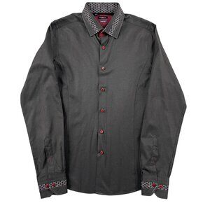 Rosso Milano Italy Dress Shirt Mens 15.5 Medium Modern Fit Black Formal